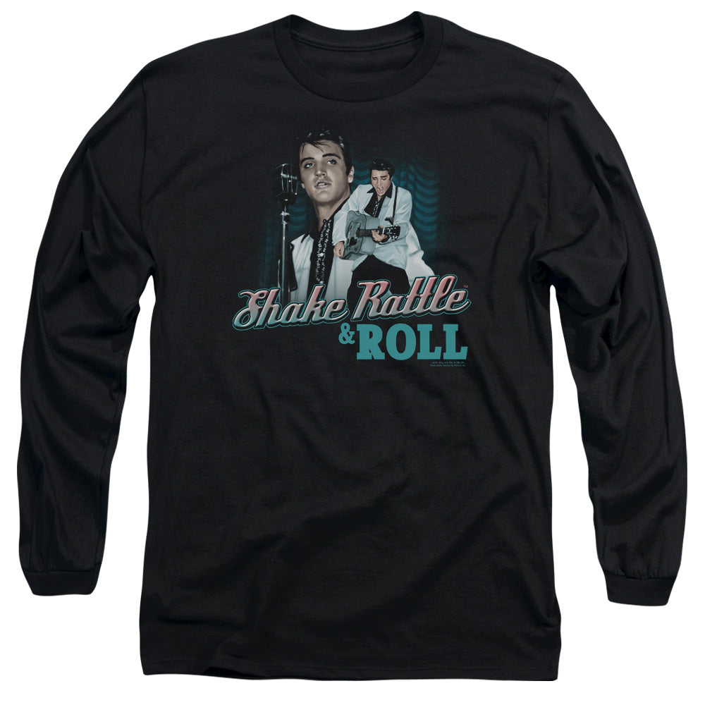 AN OFFCIALLY LICENSED ELVIS PRESLEY SHAKE RATTLE & ROLL MEN'S LONG SLEEVE T-SHIRT BLACK