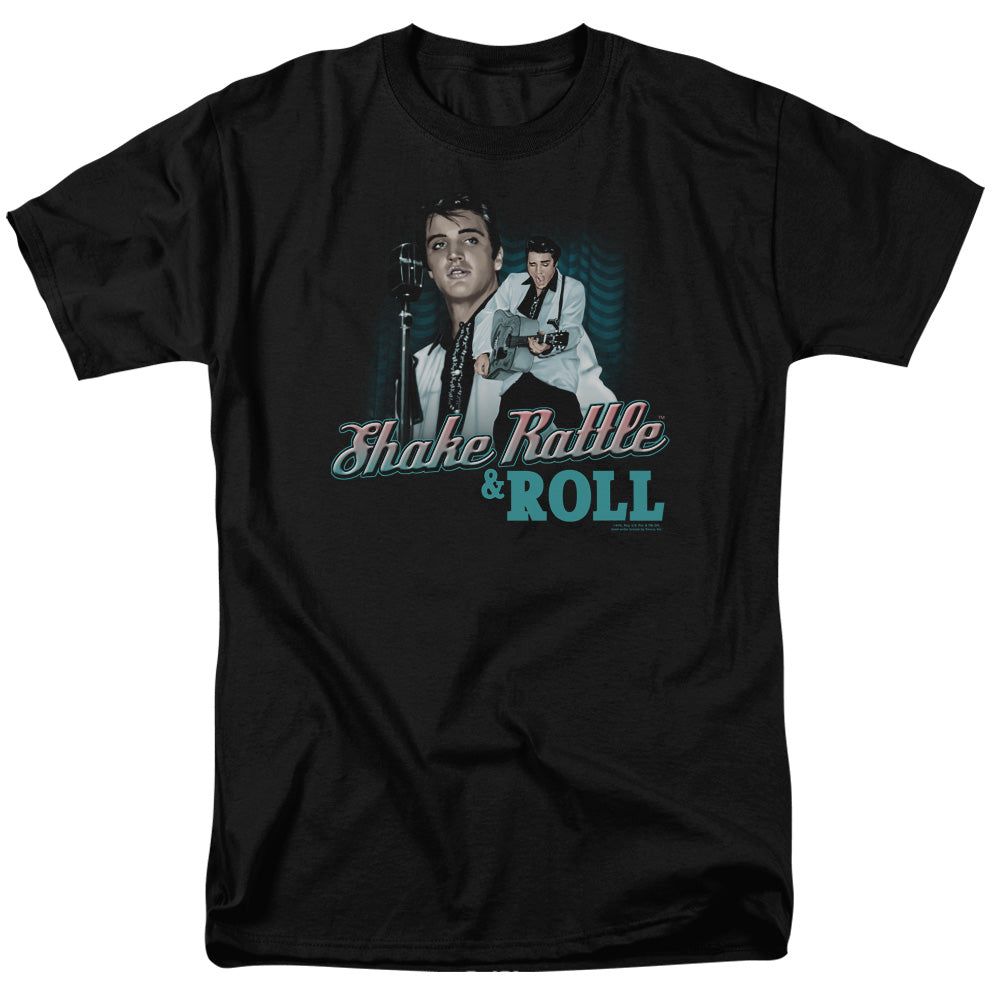 AN OFFCIALLY LICENSED ELVIS PRESLEY SHAKE RATTLE & ROLL MEN'S REGULAR FIT T-SHIRT BLACK