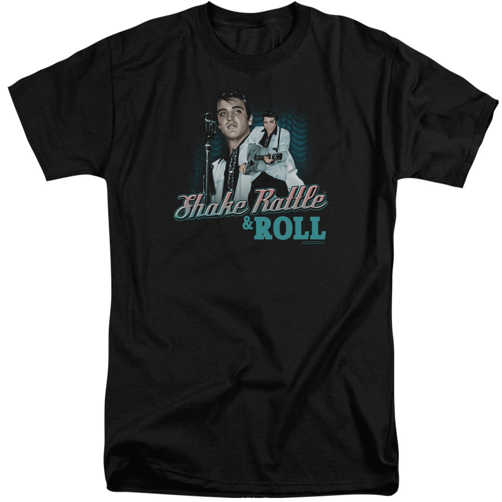 AN OFFCIALLY LICENSED ELVIS PRESLEY SHAKE RATTLE & ROLL MEN'S TALL FIT T-SHIRT BLACK