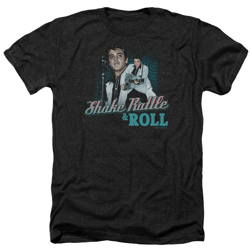 AN OFFCIALLY LICENSED ELVIS PRESLEY SHAKE RATTLE & ROLL MEN'S HEATHER T-SHIRT CHARCOAL