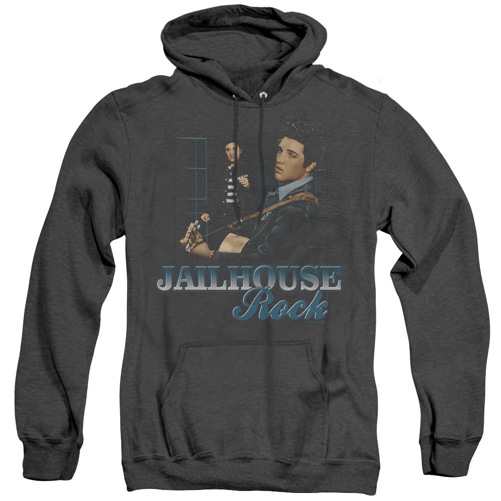 AN OFFCIALLY LICENSED ELVIS PRESLEY JAILHOUSE ROCK ADULT UNISEX HEATHER PULLOVER HOODIE BLACK