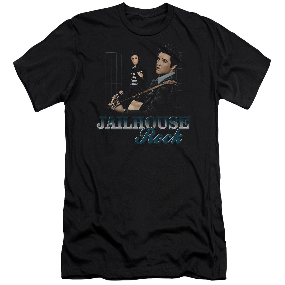 AN OFFCIALLY LICENSED ELVIS PRESLEY JAILHOUSE ROCK MEN'S PREMIUM SLIM FIT T-SHIRT BLACK