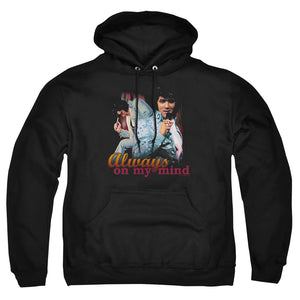 AN OFFCIALLY LICENSED ELVIS PRESLEY ALWAYS ON MY MIND ADULT UNISEX PULLOVER HOODIE BLACK