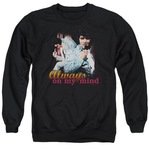 AN OFFCIALLY LICENSED ELVIS PRESLEY ALWAYS ON MY MIND ADULT UNISEX CREWNECK SWEATSHIRT BLACK
