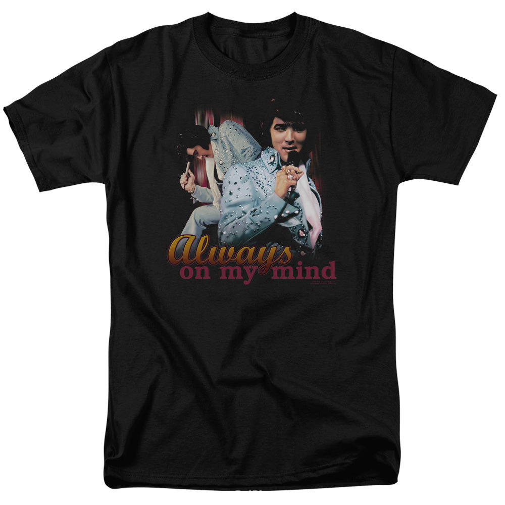 AN OFFCIALLY LICENSED ELVIS PRESLEY ALWAYS ON MY MIND MEN'S REGULAR FIT T-SHIRT BLACK