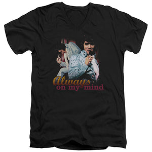 AN OFFCIALLY LICENSED ELVIS PRESLEY ALWAYS ON MY MIND MEN'S V-NECK T-SHIRT BLACK