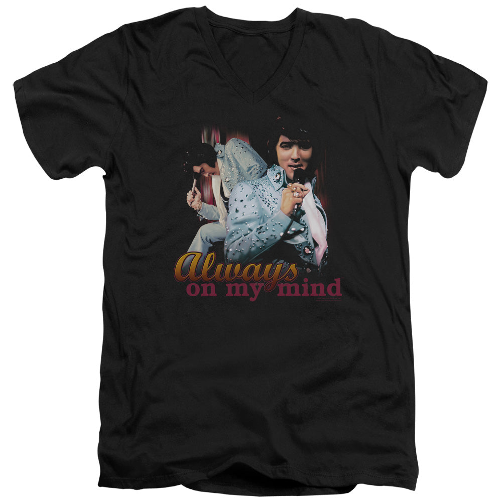 AN OFFCIALLY LICENSED ELVIS PRESLEY ALWAYS ON MY MIND MEN'S V-NECK T-SHIRT BLACK