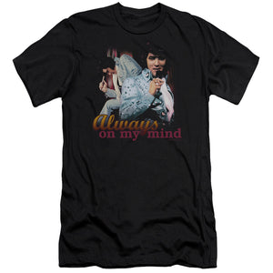 AN OFFCIALLY LICENSED ELVIS PRESLEY ALWAYS ON MY MIND MEN'S PREMIUM SLIM FIT T-SHIRT BLACK