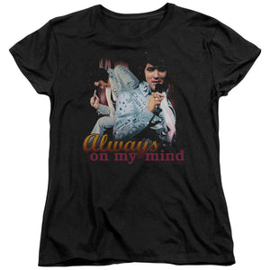 AN OFFCIALLY LICENSED ELVIS PRESLEY ALWAYS ON MY MIND WOMEN'S REGULAR FIT T-SHIRT BLACK