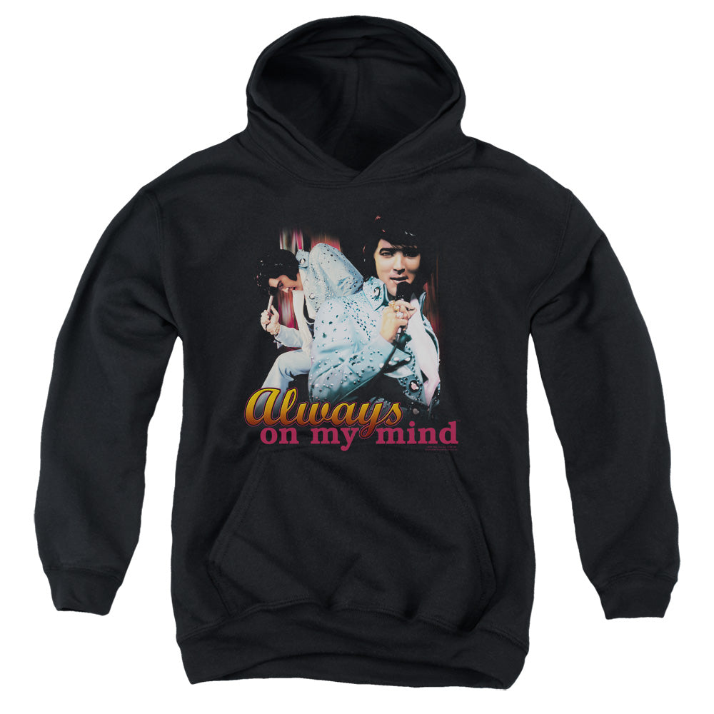 AN OFFCIALLY LICENSED ELVIS PRESLEY ALWAYS ON MY MIND YOUTH HOODIE BLACK