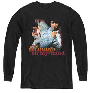AN OFFCIALLY LICENSED ELVIS PRESLEY ALWAYS ON MY MIND YOUTH LONG SLEEVE T-SHIRT BLACK