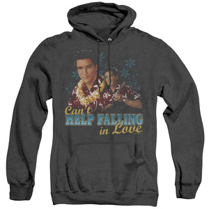AN OFFCIALLY LICENSED ELVIS PRESLEY CANT HELP FALLING ADULT UNISEX HEATHER PULLOVER HOODIE BLACK