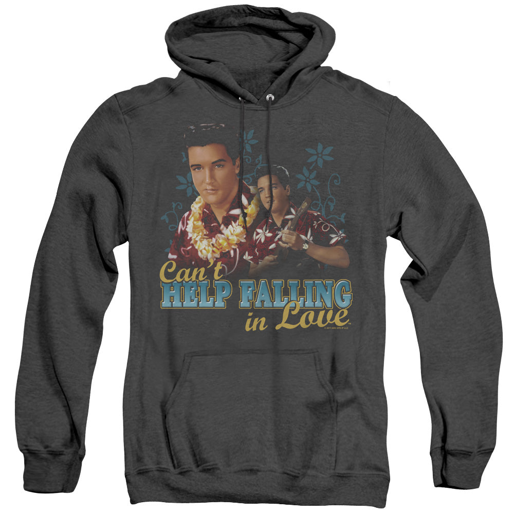 AN OFFCIALLY LICENSED ELVIS PRESLEY CANT HELP FALLING ADULT UNISEX HEATHER PULLOVER HOODIE BLACK