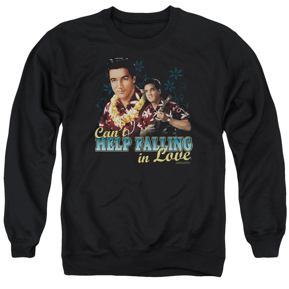 AN OFFCIALLY LICENSED ELVIS PRESLEY CANT HELP FALLING ADULT UNISEX CREWNECK SWEATSHIRT BLACK