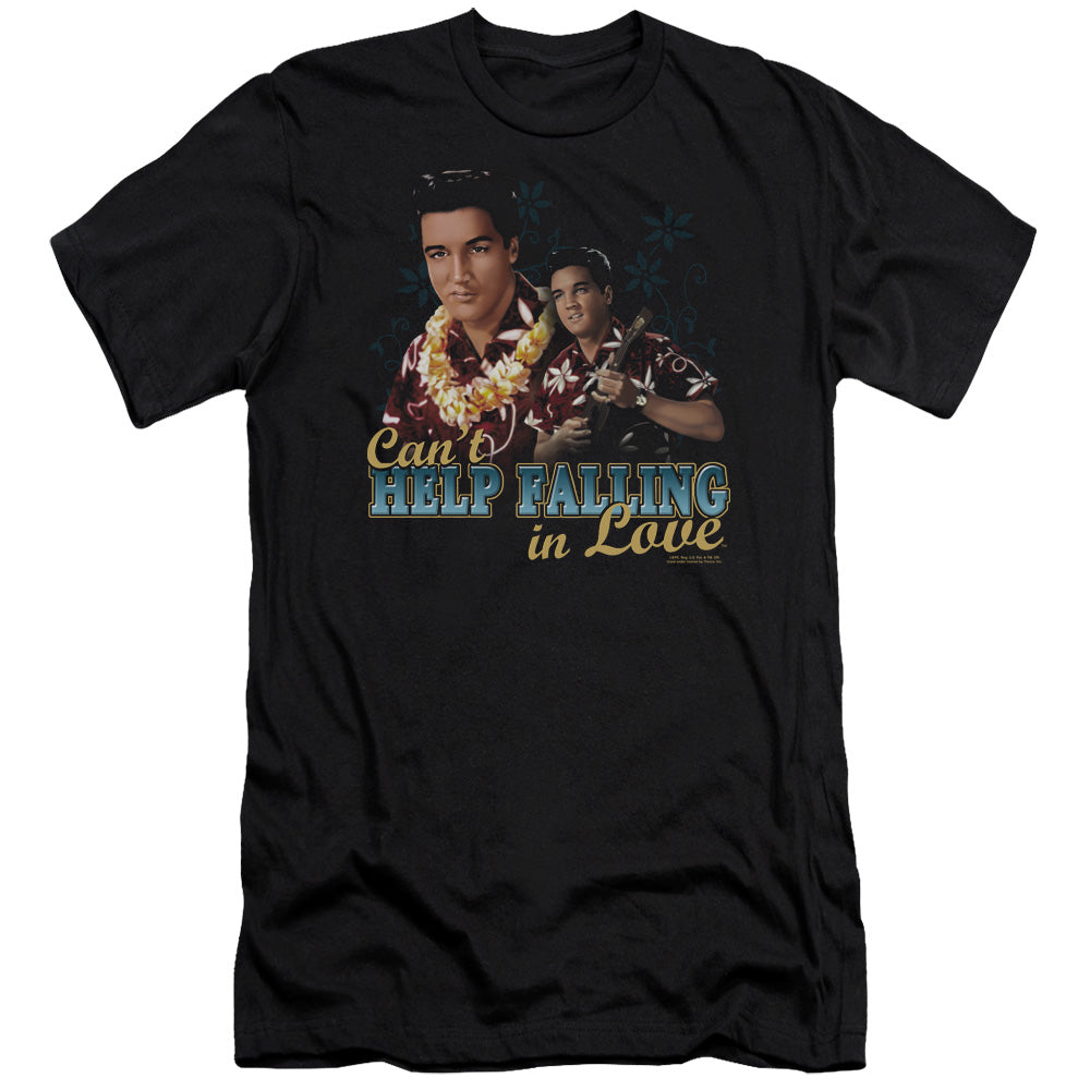 AN OFFCIALLY LICENSED ELVIS PRESLEY CANT HELP FALLING MEN'S PREMIUM SLIM FIT T-SHIRT BLACK