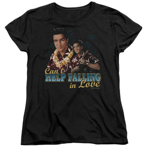 AN OFFCIALLY LICENSED ELVIS PRESLEY CANT HELP FALLING WOMEN'S REGULAR FIT T-SHIRT BLACK