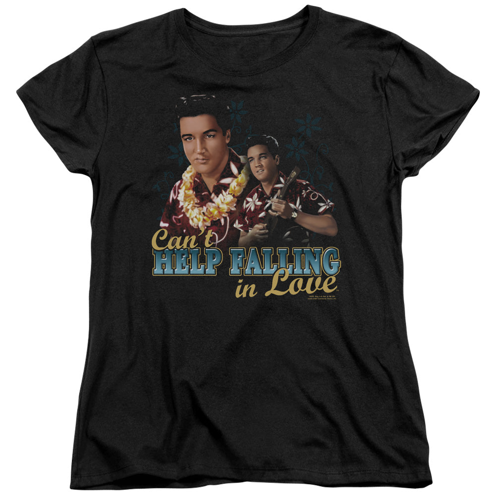 AN OFFCIALLY LICENSED ELVIS PRESLEY CANT HELP FALLING WOMEN'S REGULAR FIT T-SHIRT BLACK