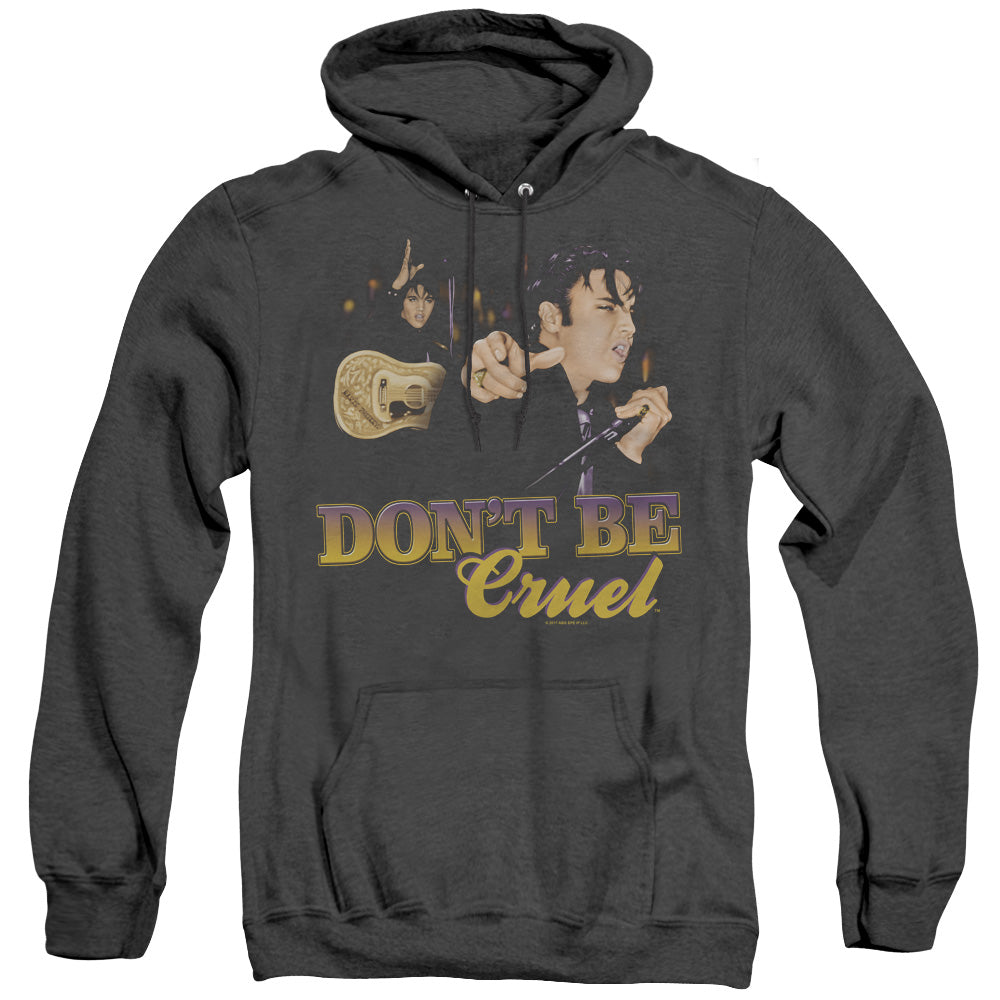 AN OFFCIALLY LICENSED ELVIS PRESLEY DONT BE CRUEL ADULT UNISEX HEATHER PULLOVER HOODIE BLACK