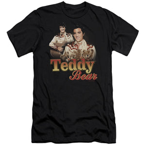 AN OFFCIALLY LICENSED ELVIS PRESLEY TEDDY BEAR MEN'S PREMIUM SLIM FIT T-SHIRT BLACK