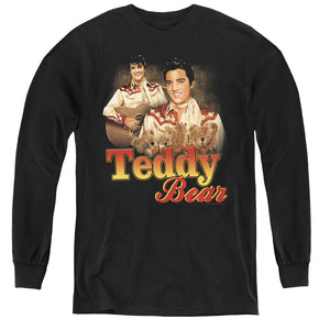 AN OFFCIALLY LICENSED ELVIS PRESLEY TEDDY BEAR YOUTH LONG SLEEVE T-SHIRT BLACK