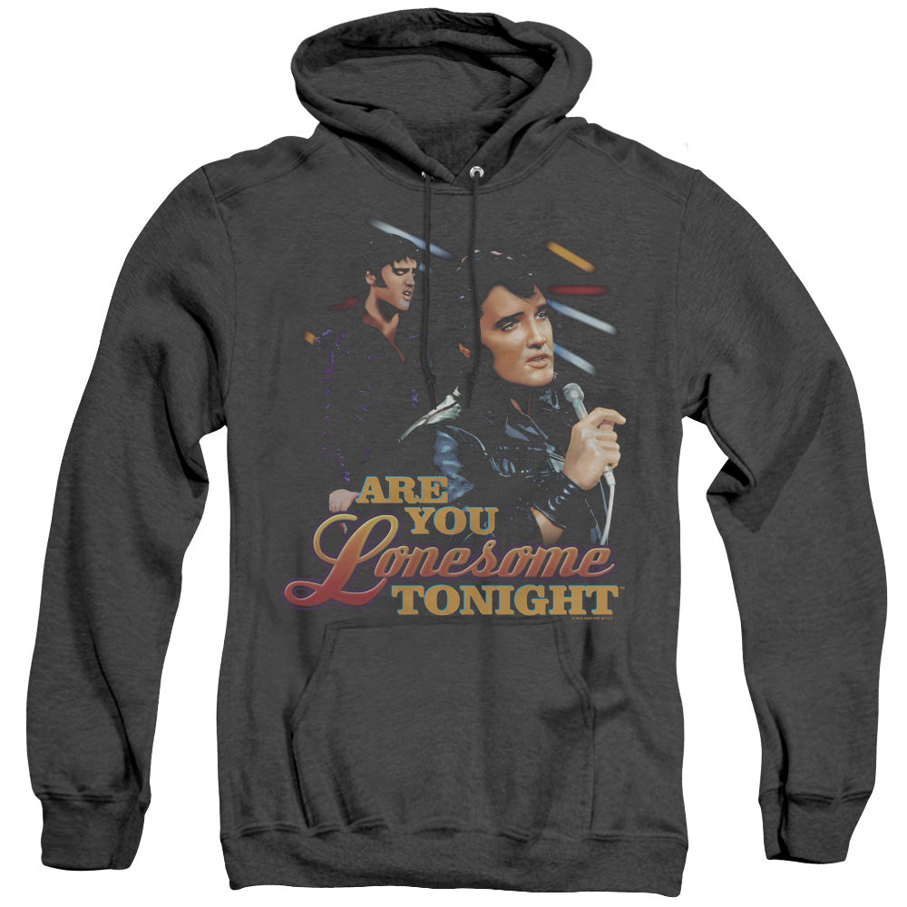 AN OFFCIALLY LICENSED ELVIS PRESLEY ARE YOU LONESOME ADULT UNISEX HEATHER PULLOVER HOODIE BLACK