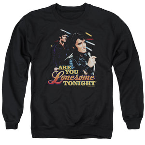 AN OFFCIALLY LICENSED ELVIS PRESLEY ARE YOU LONESOME ADULT UNISEX CREWNECK SWEATSHIRT BLACK