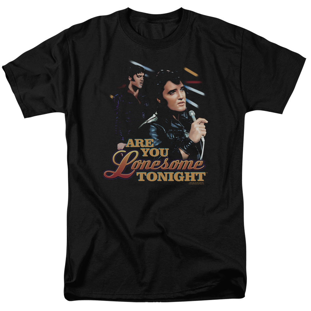 AN OFFCIALLY LICENSED ELVIS PRESLEY ARE YOU LONESOME MEN'S REGULAR FIT T-SHIRT BLACK