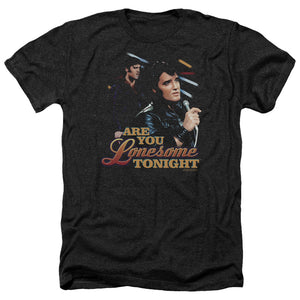 AN OFFCIALLY LICENSED ELVIS PRESLEY ARE YOU LONESOME MEN'S HEATHER T-SHIRT CHARCOAL