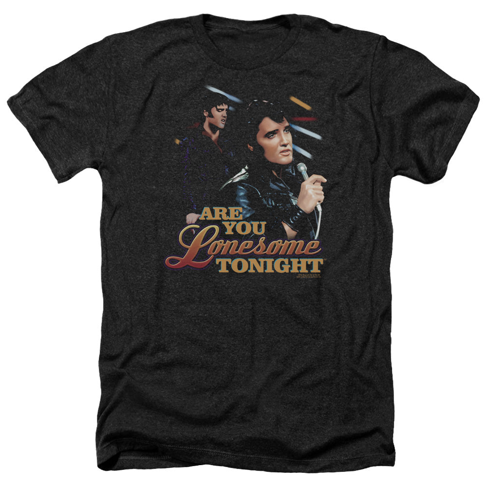 AN OFFCIALLY LICENSED ELVIS PRESLEY ARE YOU LONESOME MEN'S HEATHER T-SHIRT CHARCOAL