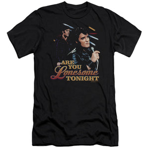 AN OFFCIALLY LICENSED ELVIS PRESLEY ARE YOU LONESOME MEN'S PREMIUM SLIM FIT T-SHIRT BLACK