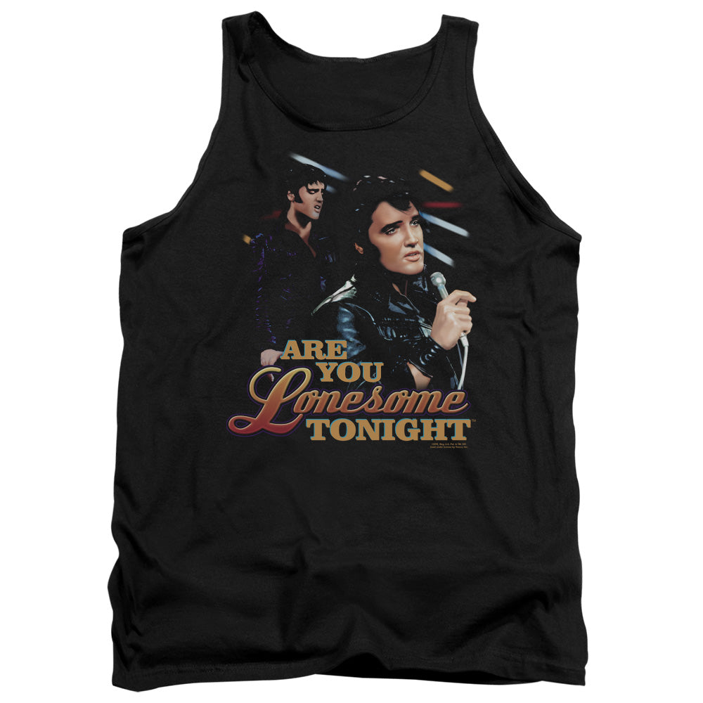 AN OFFCIALLY LICENSED ELVIS PRESLEY ARE YOU LONESOME ADULT UNISEX TANK TOP BLACK