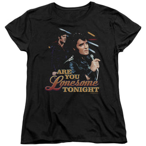 AN OFFCIALLY LICENSED ELVIS PRESLEY ARE YOU LONESOME WOMEN'S REGULAR FIT T-SHIRT BLACK