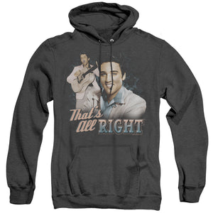 AN OFFCIALLY LICENSED ELVIS PRESLEY THATS ALL RIGHT ADULT UNISEX HEATHER PULLOVER HOODIE BLACK
