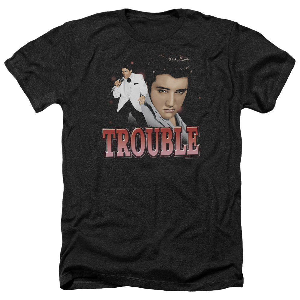 AN OFFCIALLY LICENSED ELVIS PRESLEY TROUBLE MEN'S HEATHER T-SHIRT CHARCOAL