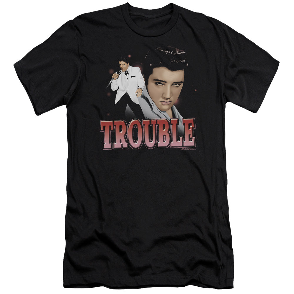 AN OFFCIALLY LICENSED ELVIS PRESLEY TROUBLE MEN'S PREMIUM SLIM FIT T-SHIRT BLACK