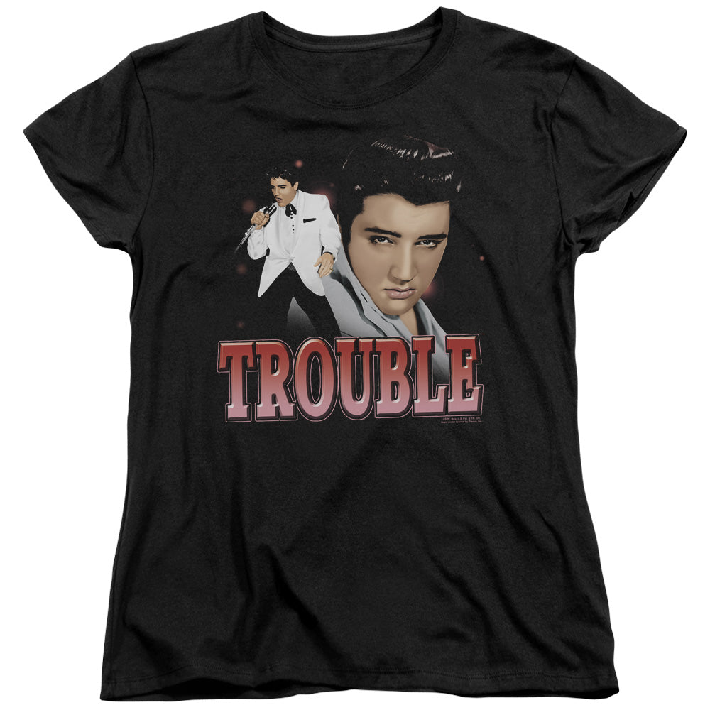 AN OFFCIALLY LICENSED ELVIS PRESLEY TROUBLE WOMEN'S REGULAR FIT T-SHIRT BLACK