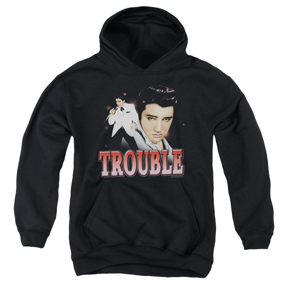 AN OFFCIALLY LICENSED ELVIS PRESLEY TROUBLE YOUTH HOODIE BLACK