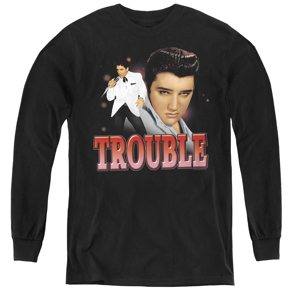 AN OFFCIALLY LICENSED ELVIS PRESLEY TROUBLE YOUTH LONG SLEEVE T-SHIRT BLACK