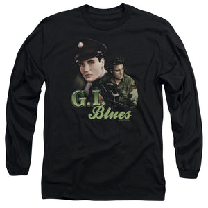 AN OFFCIALLY LICENSED ELVIS PRESLEY G I BLUES MEN'S LONG SLEEVE T-SHIRT BLACK