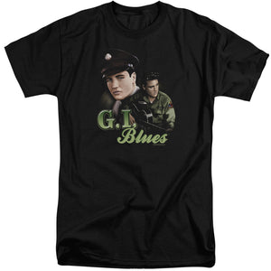 AN OFFCIALLY LICENSED ELVIS PRESLEY G I BLUES MEN'S TALL FIT T-SHIRT BLACK