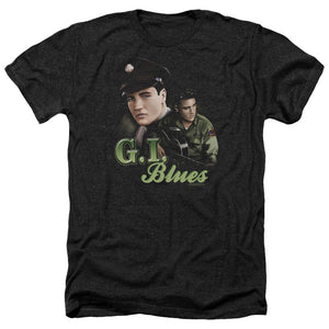 AN OFFCIALLY LICENSED ELVIS PRESLEY G I BLUES MEN'S HEATHER T-SHIRT CHARCOAL