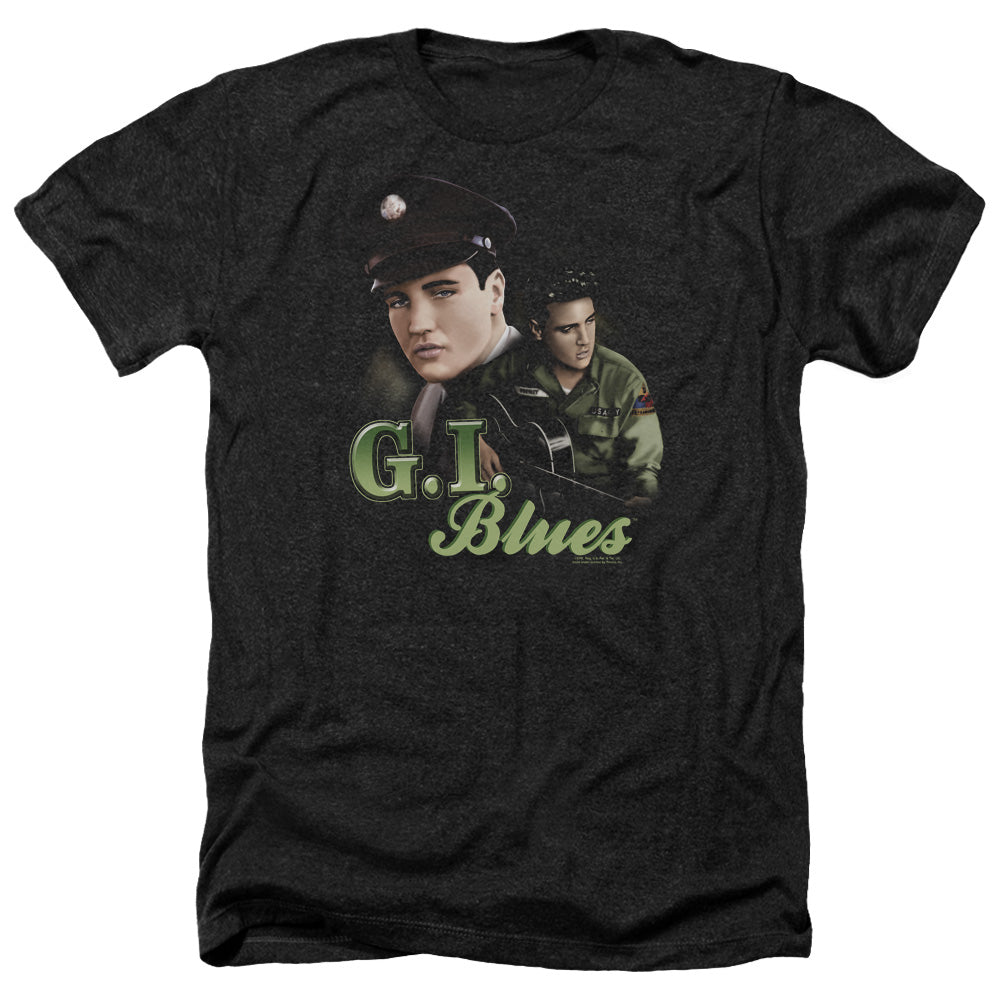 AN OFFCIALLY LICENSED ELVIS PRESLEY G I BLUES MEN'S HEATHER T-SHIRT CHARCOAL