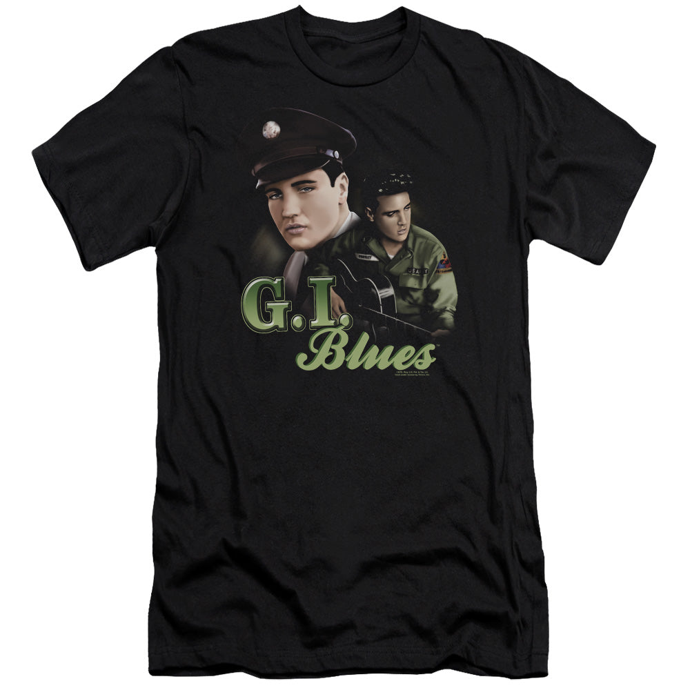 AN OFFCIALLY LICENSED ELVIS PRESLEY G I BLUES MEN'S PREMIUM SLIM FIT T-SHIRT BLACK