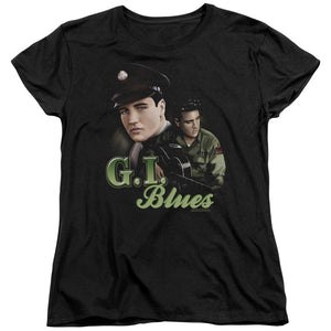 AN OFFCIALLY LICENSED ELVIS PRESLEY G I BLUES WOMEN'S REGULAR FIT T-SHIRT BLACK