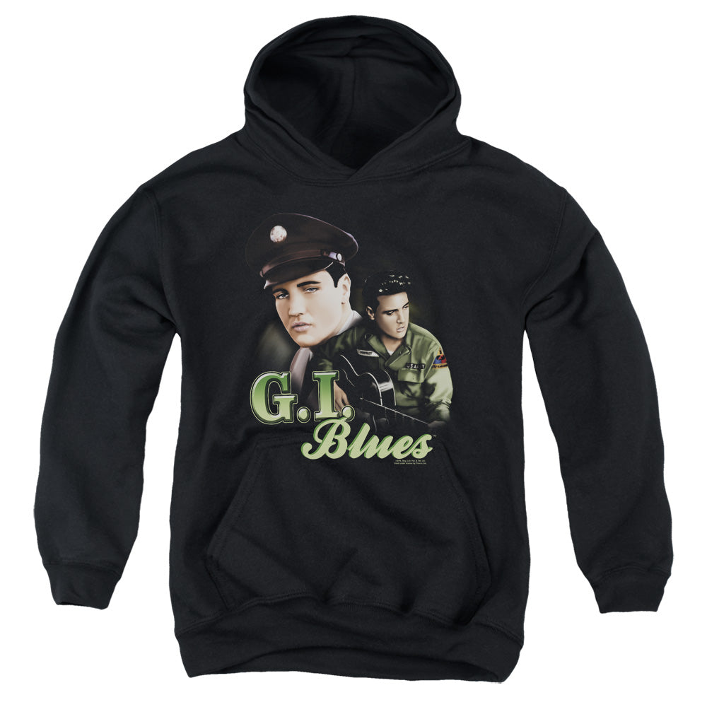 AN OFFCIALLY LICENSED ELVIS PRESLEY G I BLUES YOUTH HOODIE BLACK