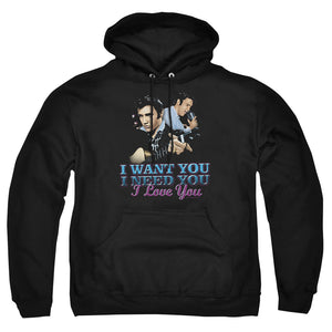 AN OFFCIALLY LICENSED ELVIS PRESLEY I WANT YOU ADULT UNISEX PULLOVER HOODIE BLACK