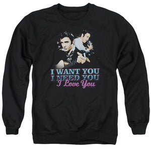 AN OFFCIALLY LICENSED ELVIS PRESLEY I WANT YOU ADULT UNISEX CREWNECK SWEATSHIRT BLACK