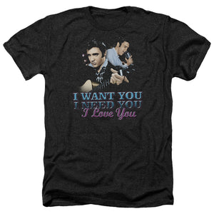 AN OFFCIALLY LICENSED ELVIS PRESLEY I WANT YOU MEN'S HEATHER T-SHIRT CHARCOAL