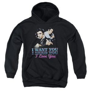 AN OFFCIALLY LICENSED ELVIS PRESLEY I WANT YOU YOUTH HOODIE BLACK