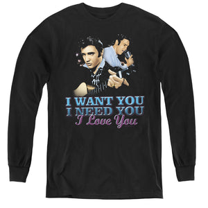 AN OFFCIALLY LICENSED ELVIS PRESLEY I WANT YOU YOUTH LONG SLEEVE T-SHIRT BLACK